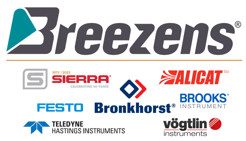 comparison between Breezens and Brooks Instrument, Alicat, Bronkhorst, Sierra, Vögtlin Instruments, Festo, and Teledyne Hastings Instruments.